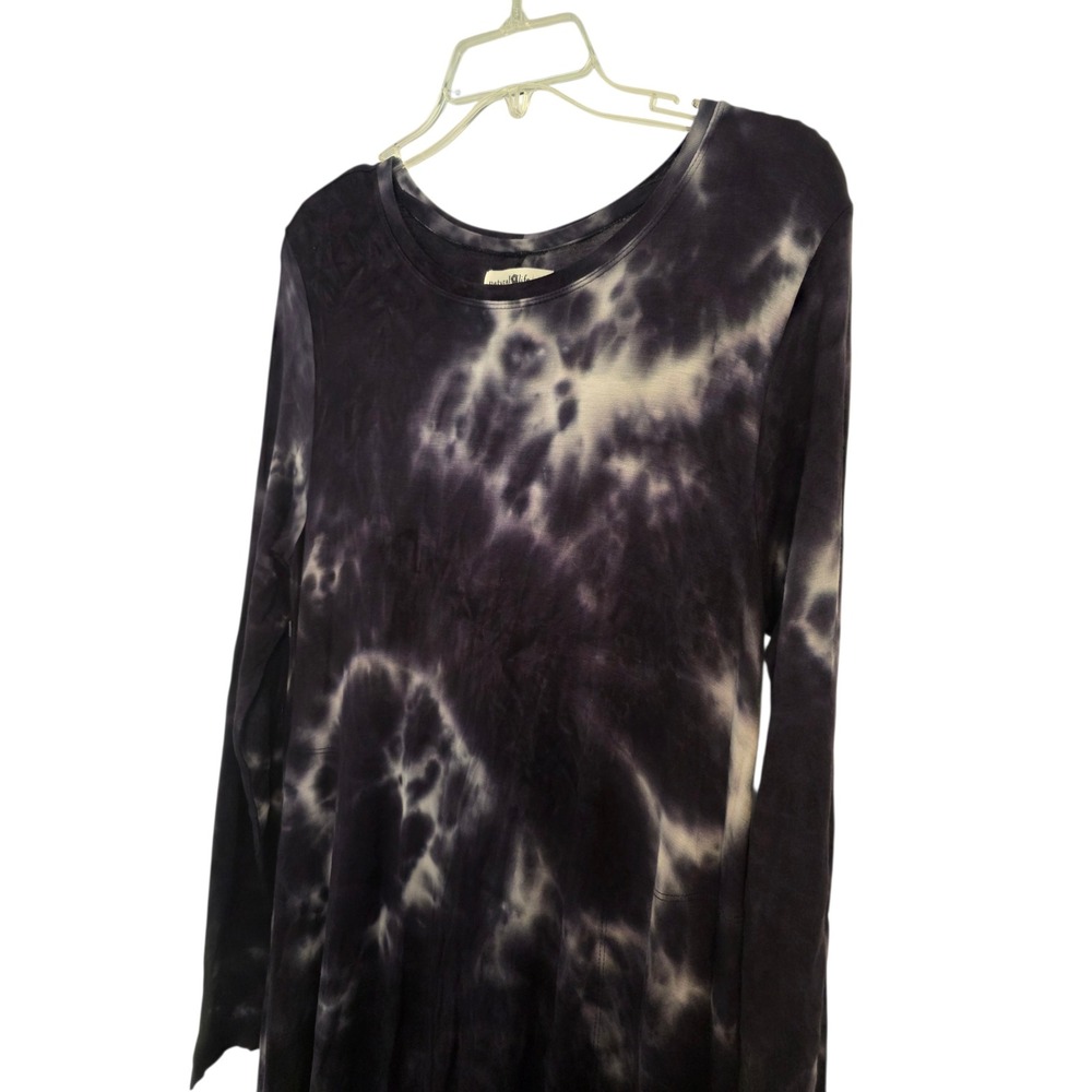 Natural Life Dark Blue White Tie Dye Long Sleeve Handkerchief Hem Maxi Dress Med - Picture 7 of 11